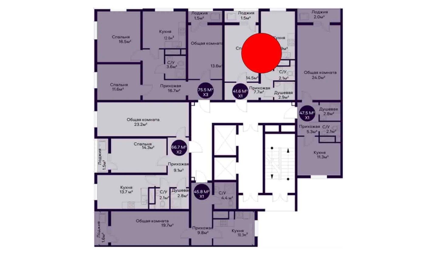 1-комнатная квартира 41.6 м²  3/3 этаж