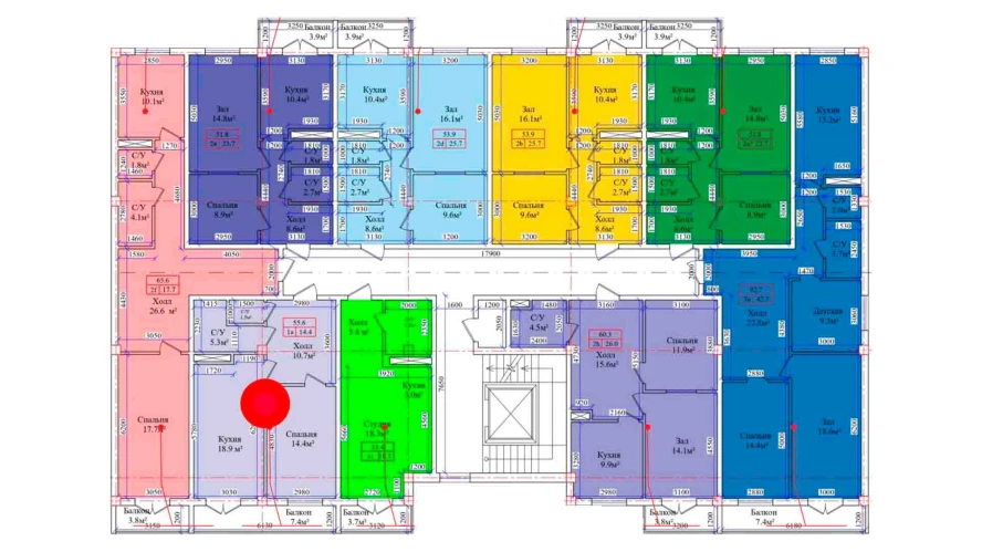 1-xonali xonadon 55.6 m²  7/7 qavat