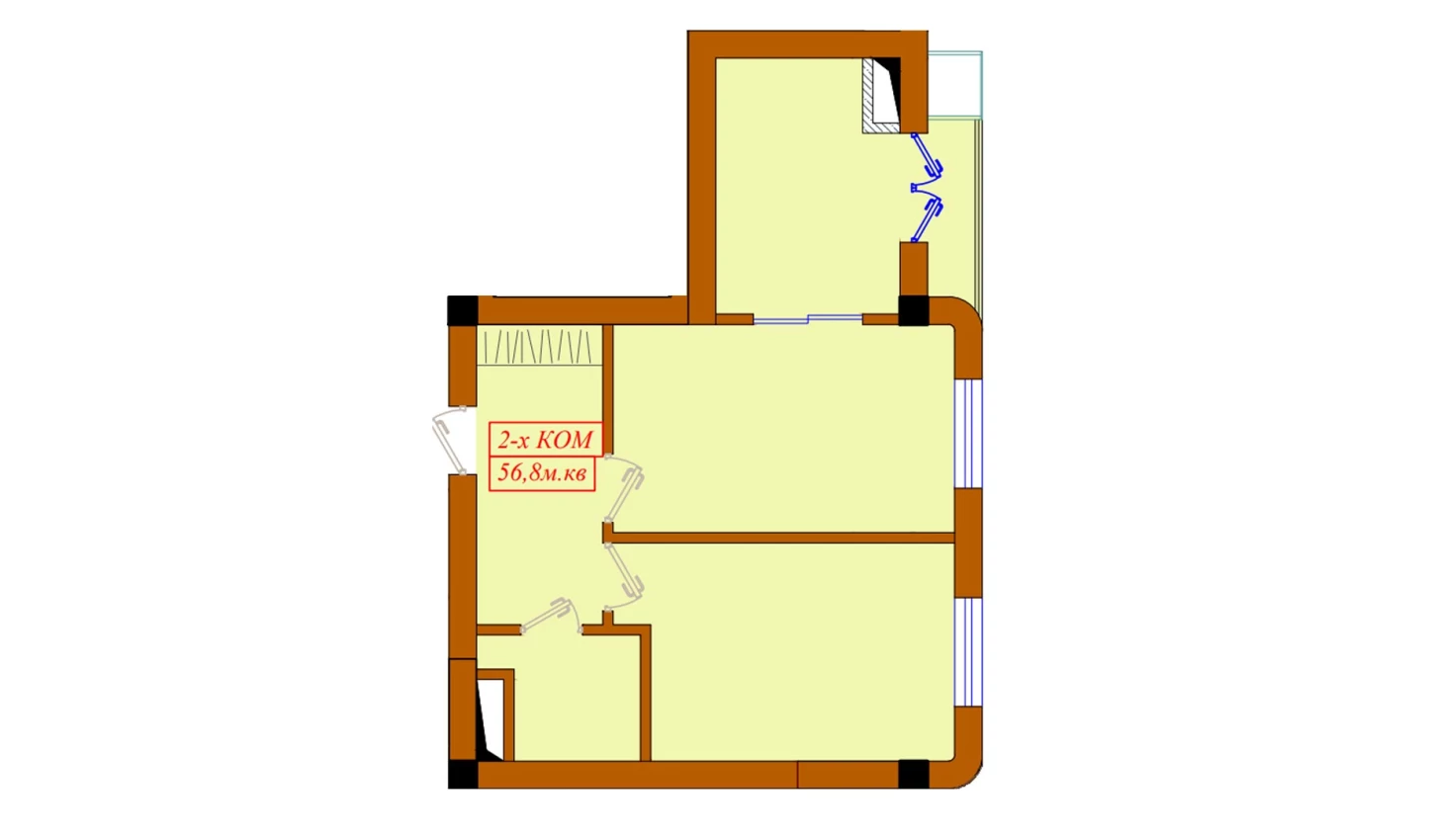 2-комнатная квартира 56.8 м²  9/9 этаж