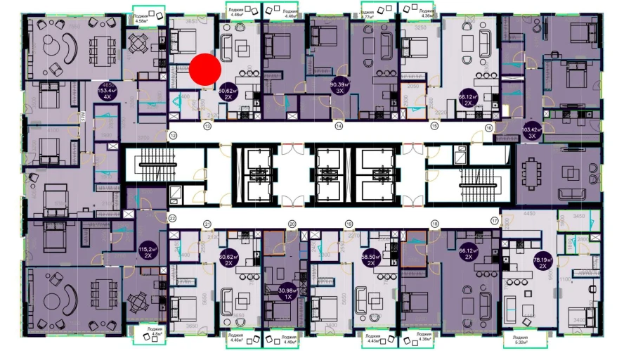 2-комнатная квартира 60.62 м²  7/7 этаж