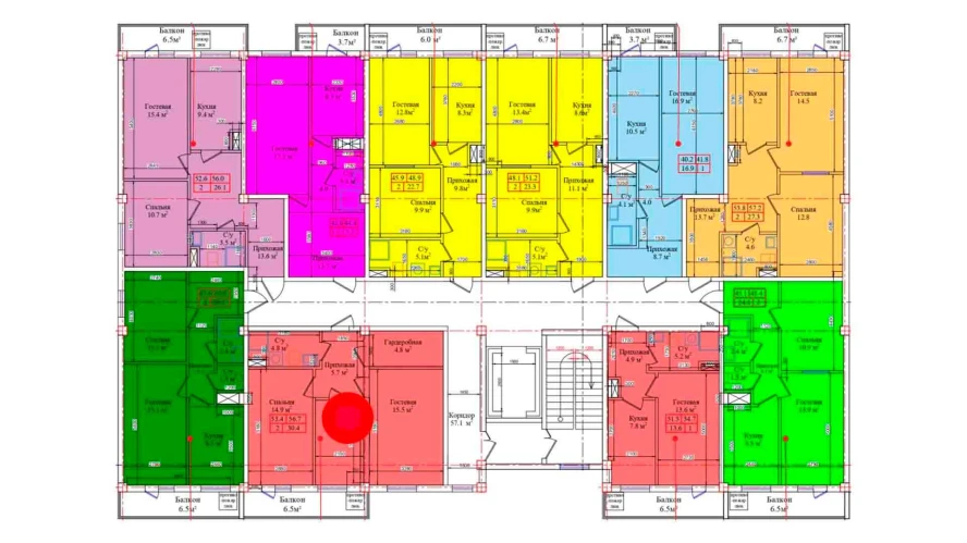 2-комнатная квартира 56.7 м²  4/4 этаж