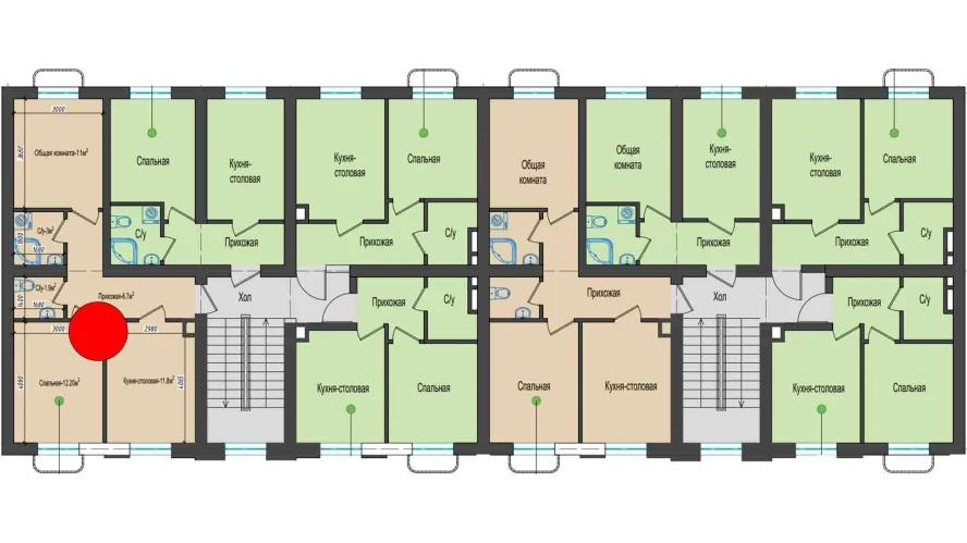 2-комнатная квартира 51.44 м²  1/1 этаж