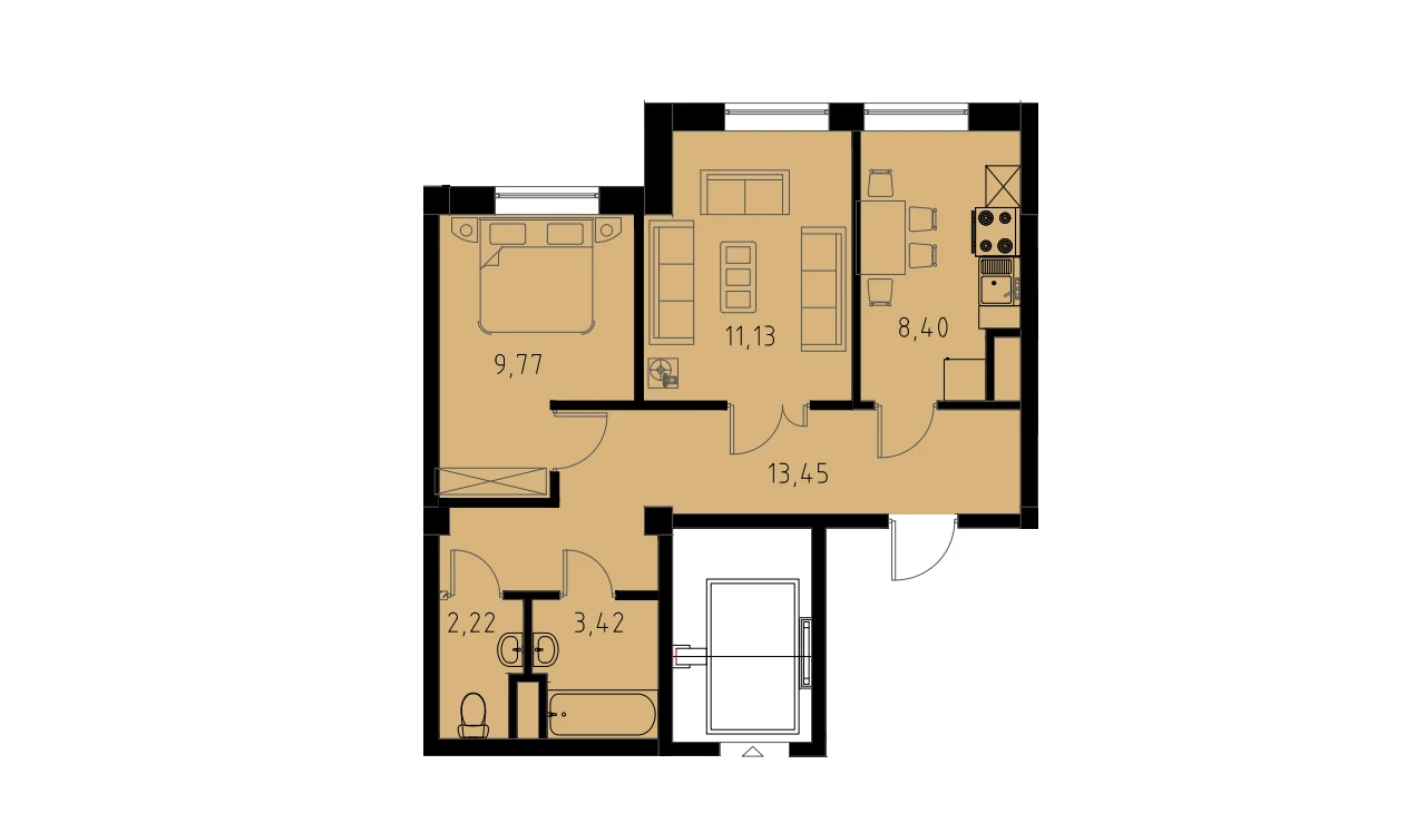 2-комнатная квартира 48.39 м²  3/3 этаж