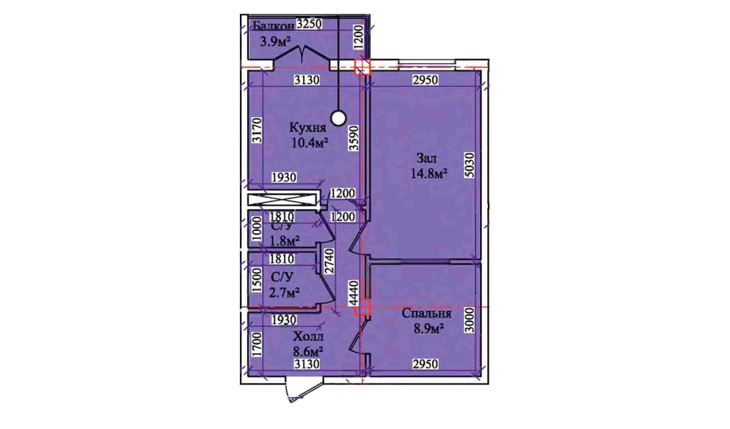 2-комнатная квартира 50.7 м²  6/6 этаж