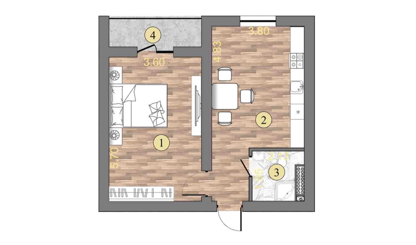 2-xonali xonadon 49.1 m²  3/3 qavat