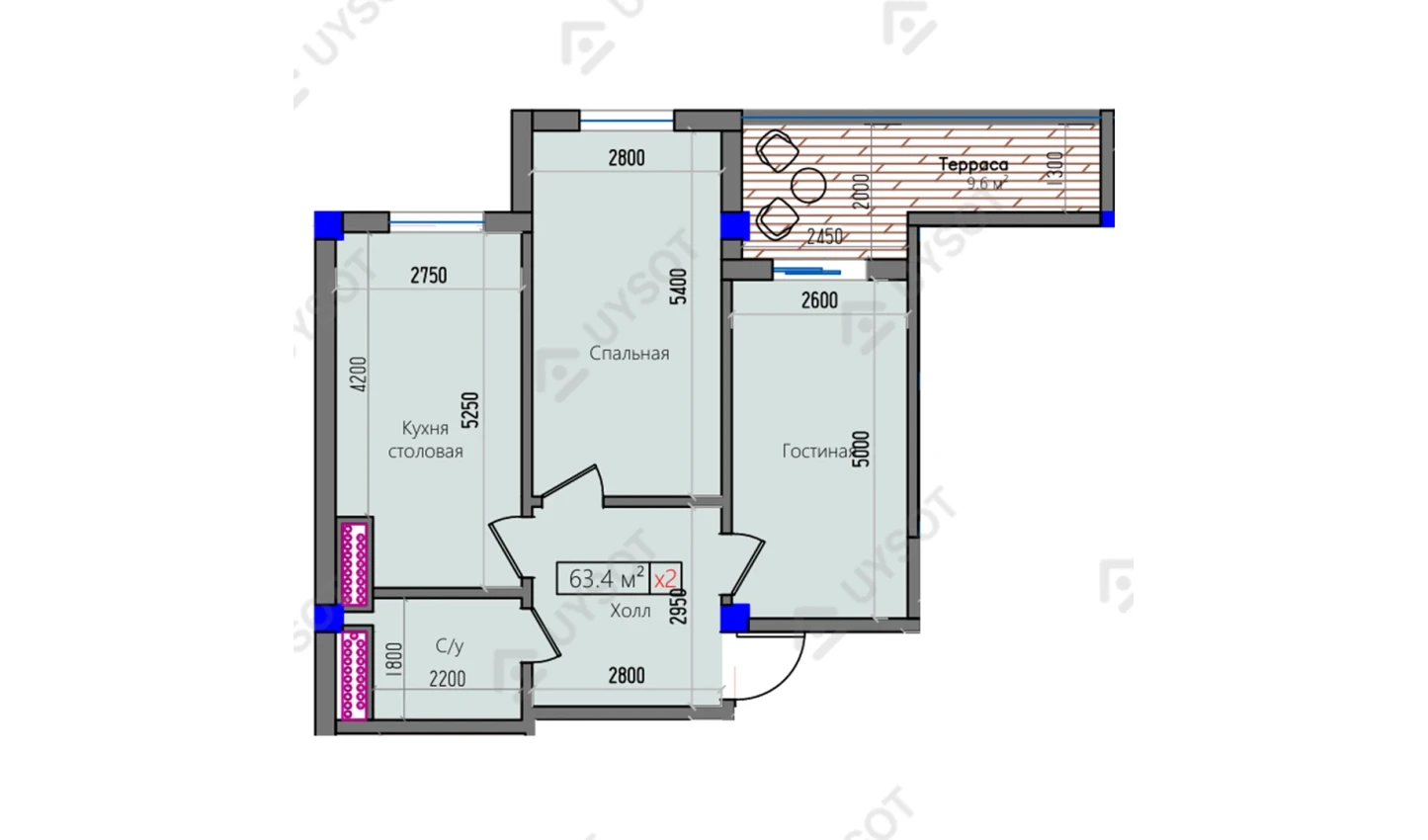 2-комнатная квартира 63.4 м²  11/11 этаж