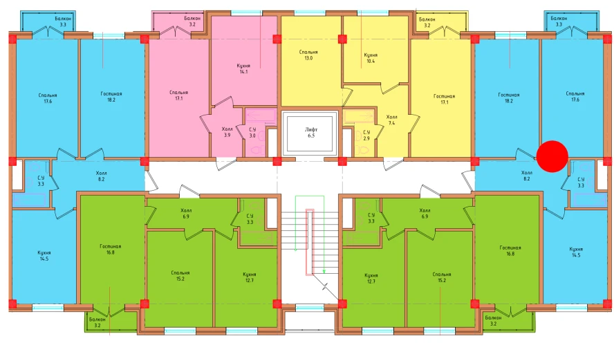 2-комнатная квартира 62.9 м²  3/3 этаж