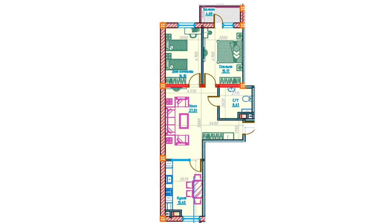 3-xonali xonadon 76.62 m²  10/10 qavat