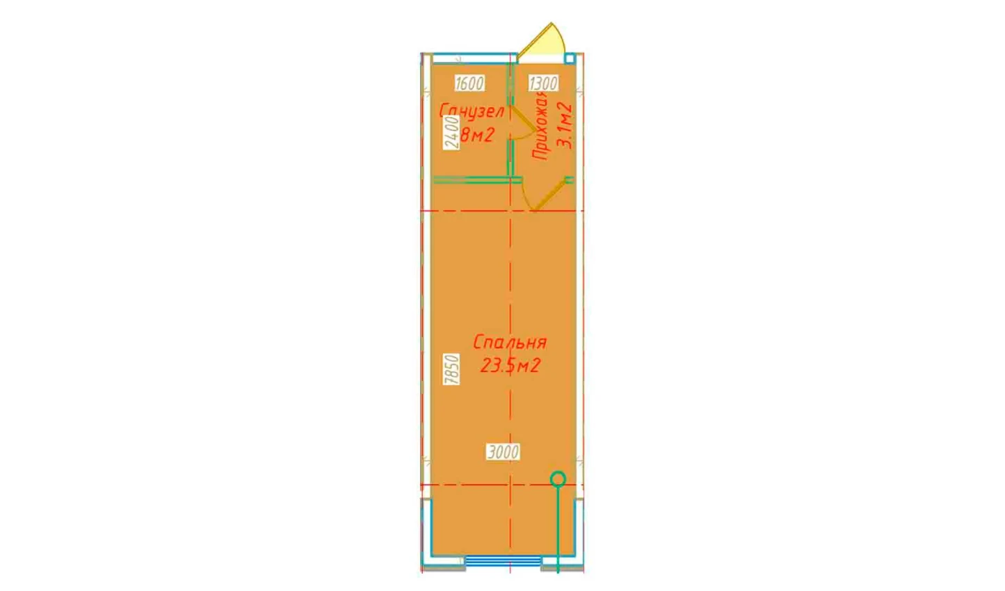 1-xonali xonadon 30.4 m²  7/7 qavat