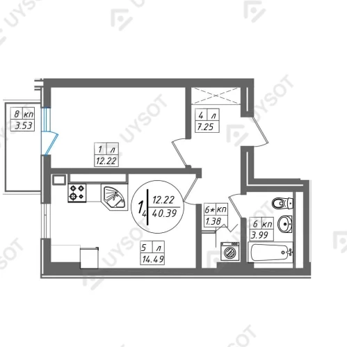 2-комнатная квартира 61.99 м²  8/8 этаж