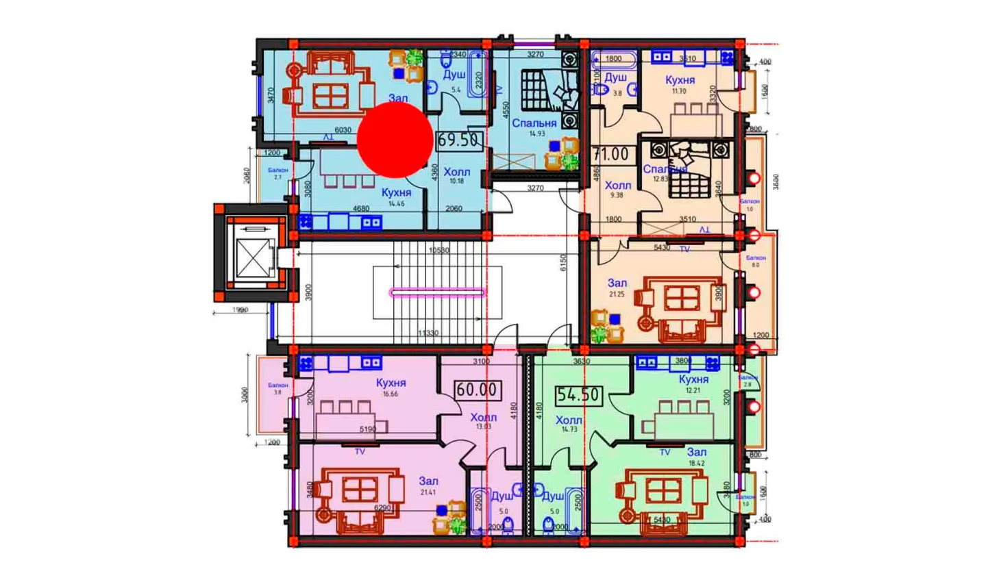 2-комнатная квартира 69.5 м²  8/8 этаж