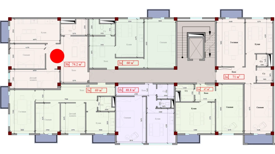 3-комнатная квартира 74.2 м²  4/4 этаж