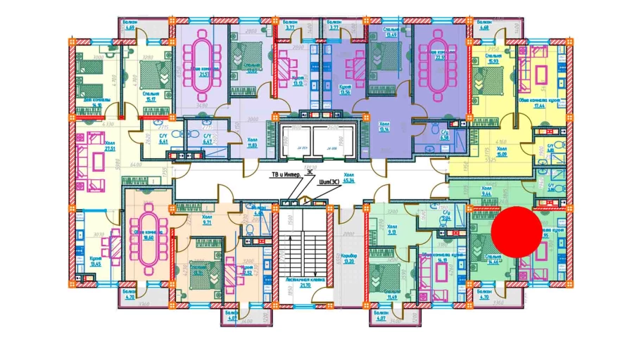 2-xonali xonadon 42.9 m²  3/3 qavat