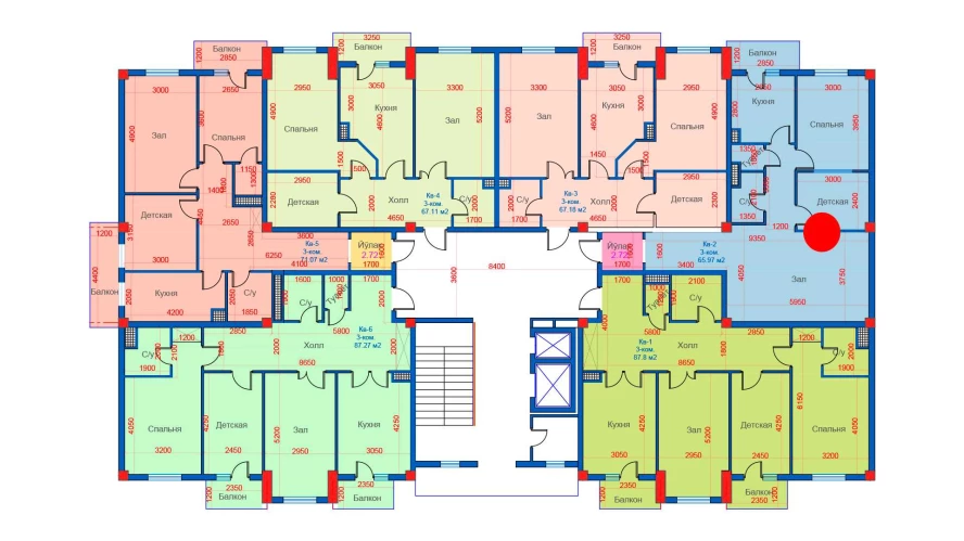 3-комнатная квартира 65.97 м²  3/3 этаж