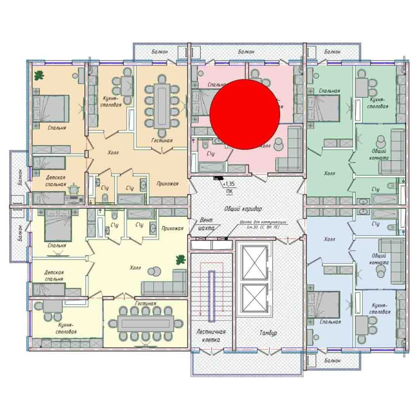 1-xonali xonadon 43.98 m²  5/5 qavat