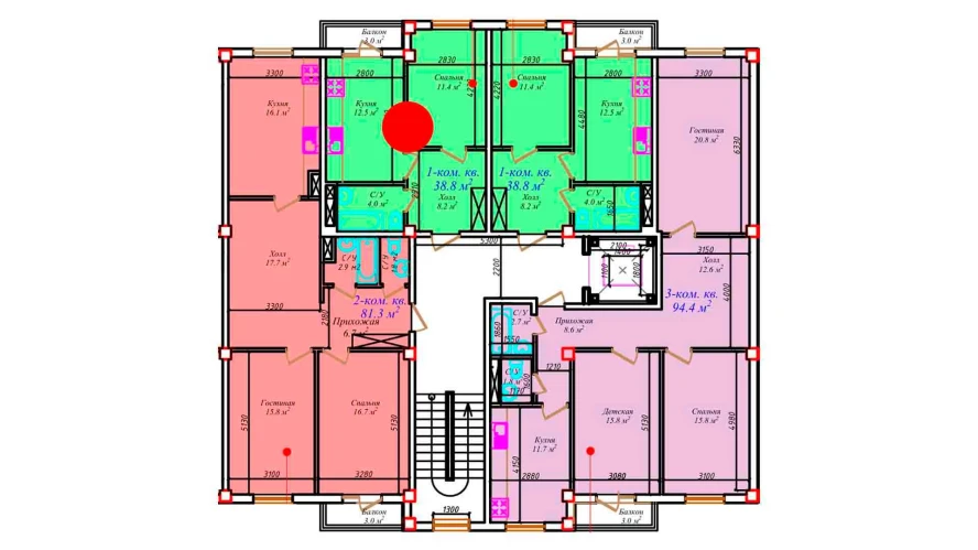 1-комнатная квартира 38.8 м²  7/7 этаж