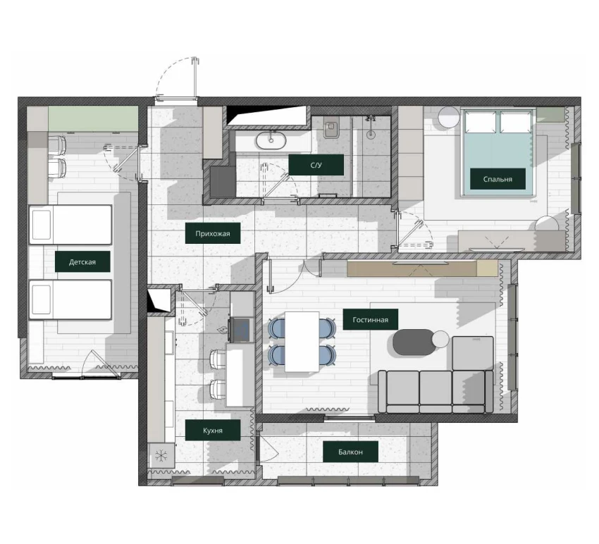 3-комнатная квартира 84.22 м²  24/24 этаж