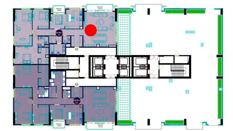 4-комнатная квартира 202.84 м²  22/22 этаж