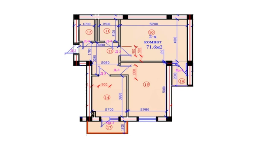 2-комнатная квартира 71.6 м²  6/6 этаж