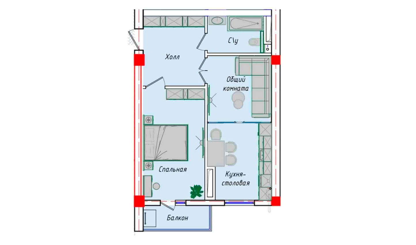 2-xonali xonadon 52.82 m²  11/11 qavat