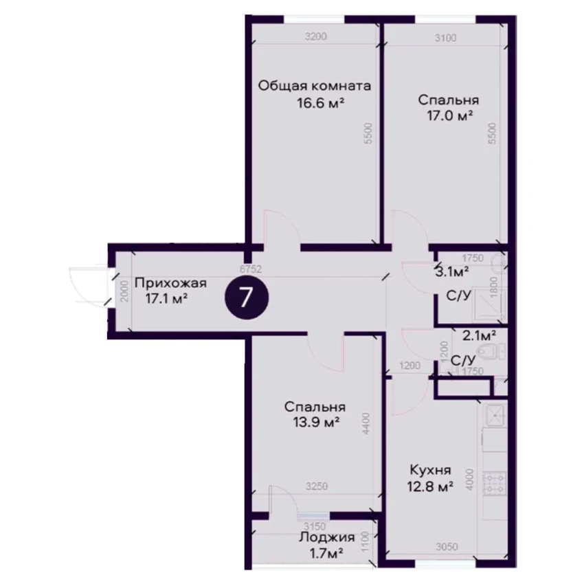 3-комнатная квартира 85.4 м²  1/1 этаж