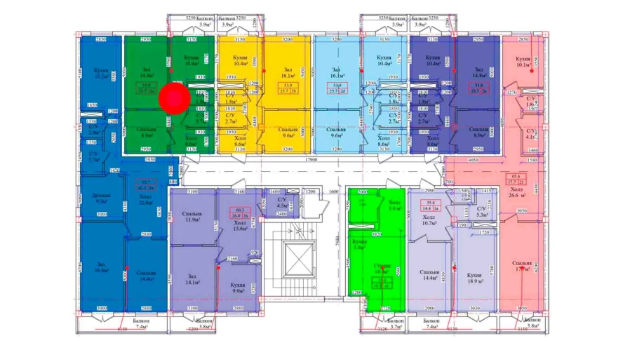 2-комнатная квартира 51.8 м²  6/6 этаж