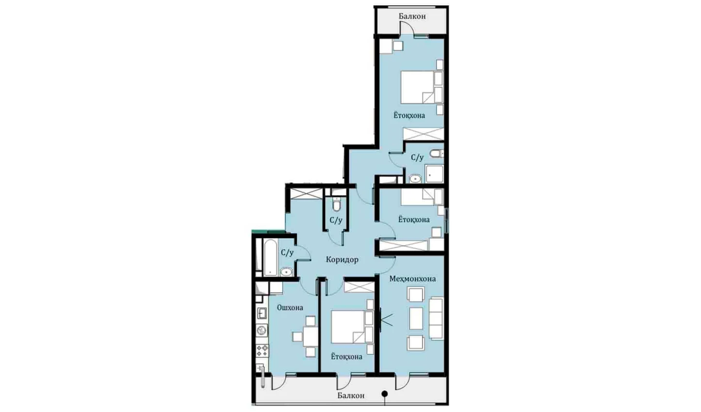 4-комнатная квартира 91.83 м²  8/8 этаж