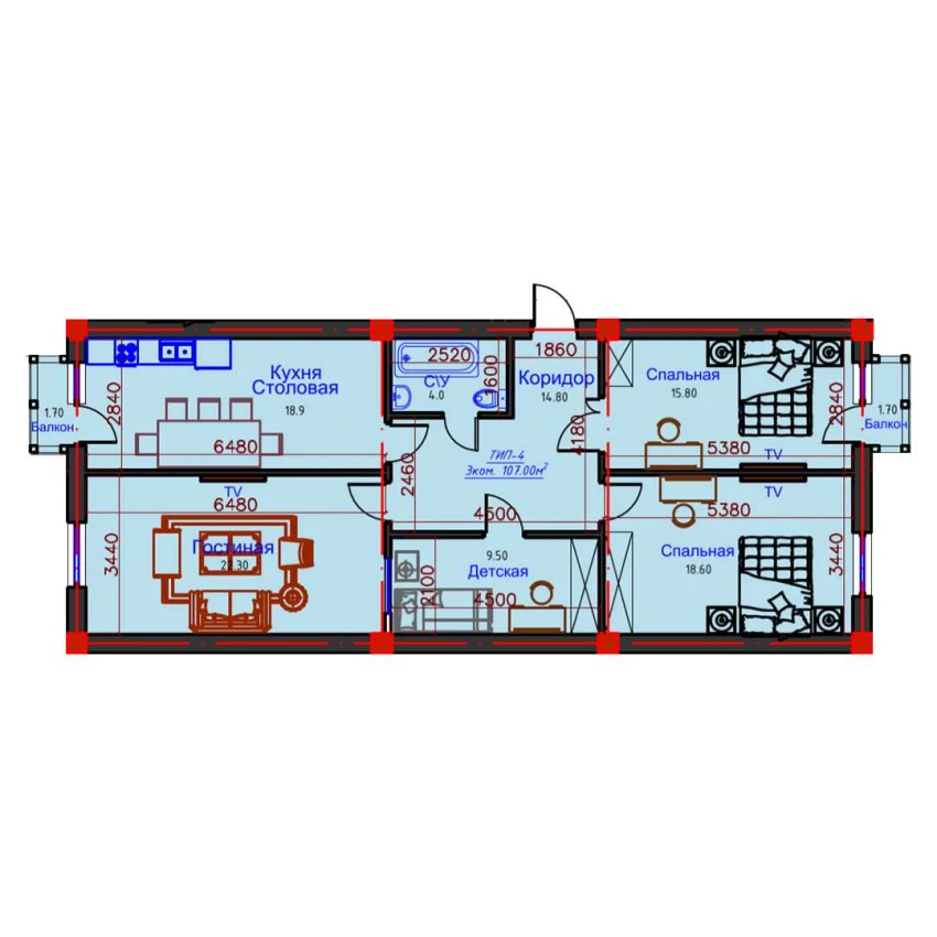 3-комн. квартира 107 м²  10/10 этаж | Жилой комплекс AFROSIYOB