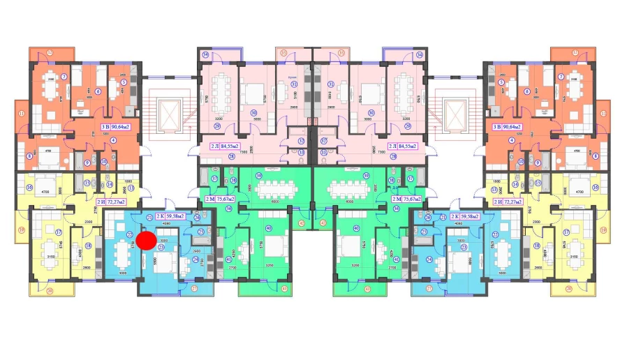 2-комнатная квартира 59.58 м²  6/6 этаж