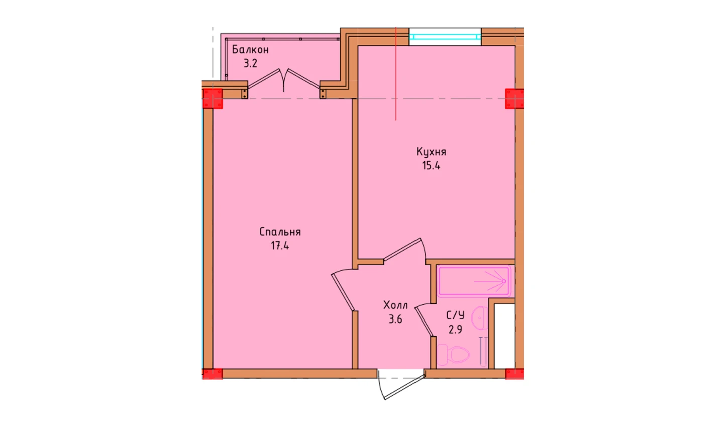 1-комнатная квартира 40.37 м²  2/2 этаж