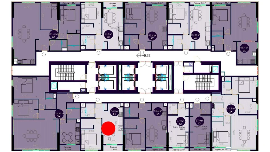 2-комнатная квартира 54.5 м²  3/3 этаж