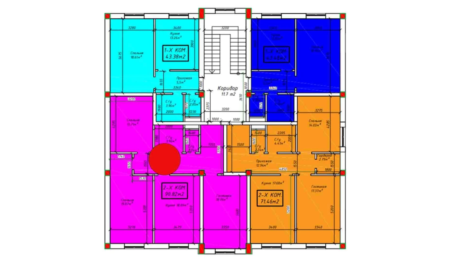 3-xonali xonadon 90.82 m²  3/3 qavat