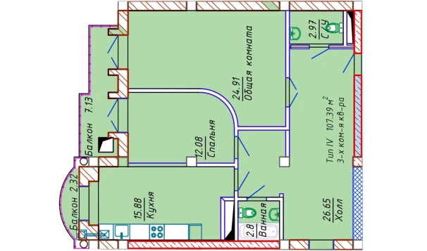 3-комнатная квартира 107.39 м²  8/10 этаж | Жилой комплекс Samarqand Park Avenue