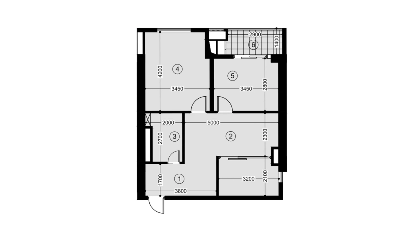 3-xonali xonadon 57.4 m²  5/5 qavat