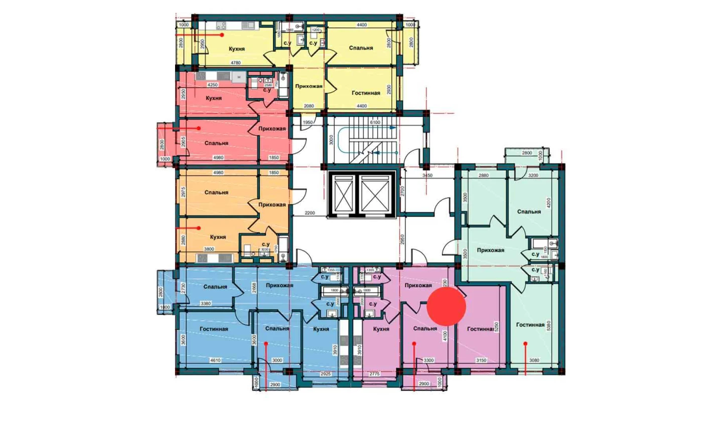 2-xonali xonadon 63.8 m²  6/6 qavat