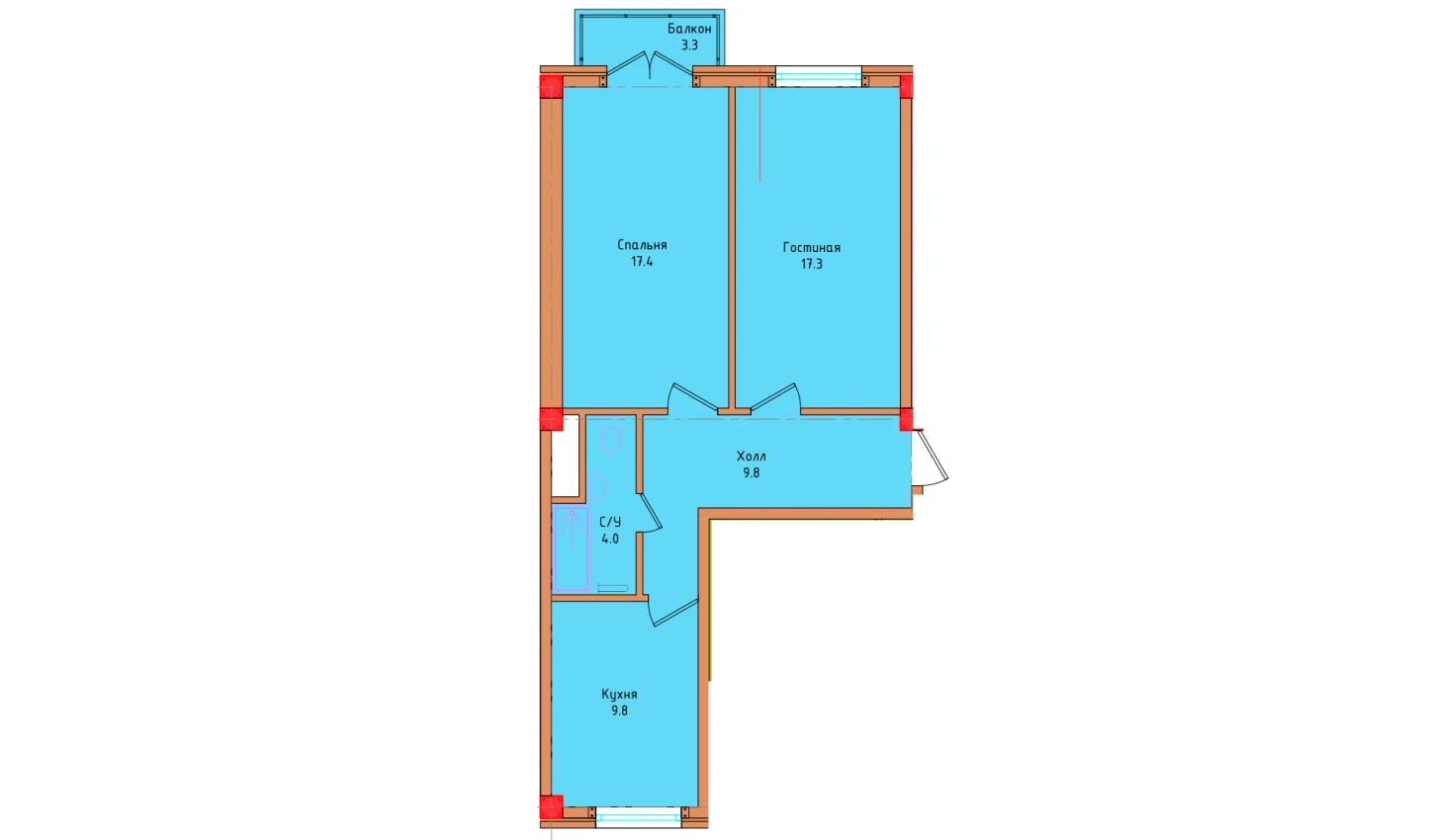 2-комнатная квартира 59.4 м²  2/2 этаж