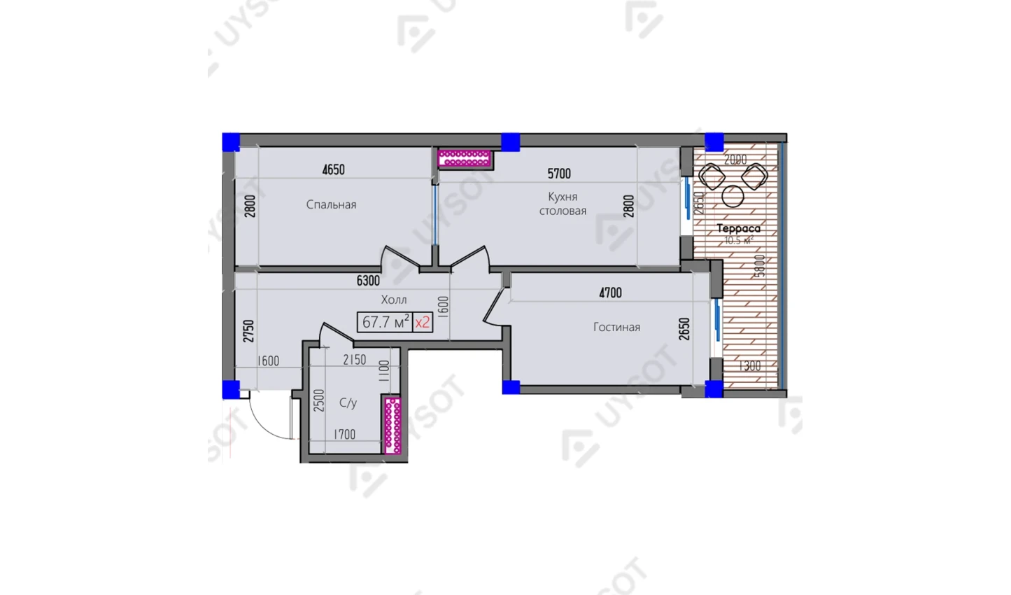 2-комнатная квартира 67.7 м²  13/13 этаж