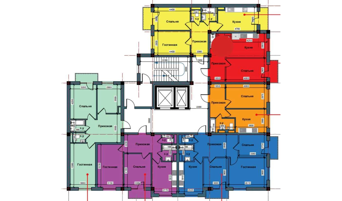 1-xonali xonadon 44.2 m²  4/4 qavat