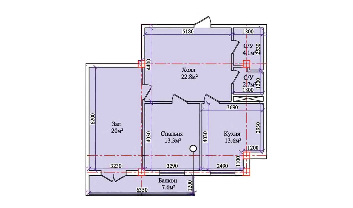 2-xonali xonadon 81.6 m²  4/4 qavat