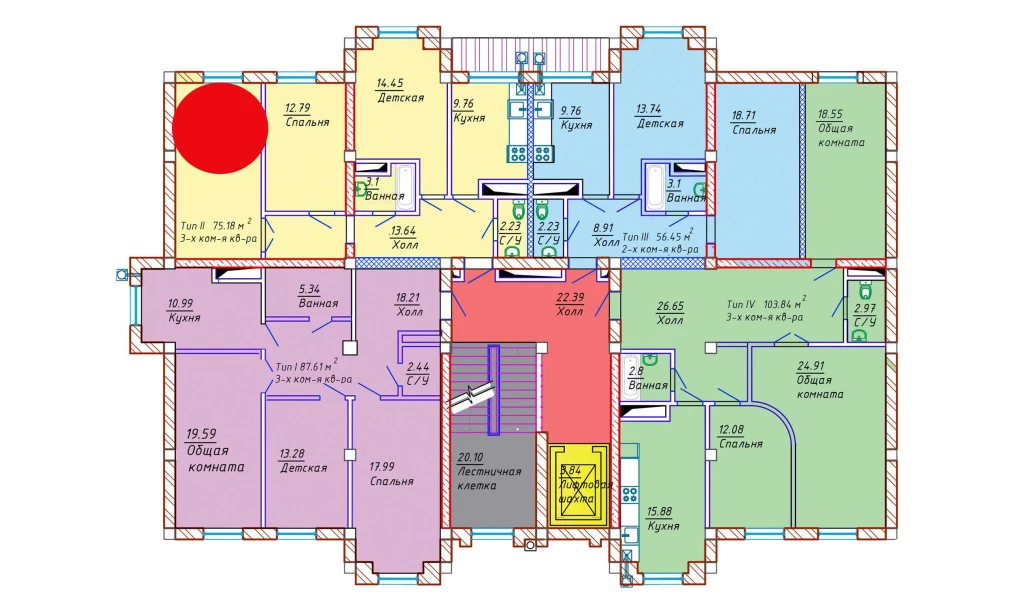 3-комнатная квартира 75.18 м²  9/9 этаж