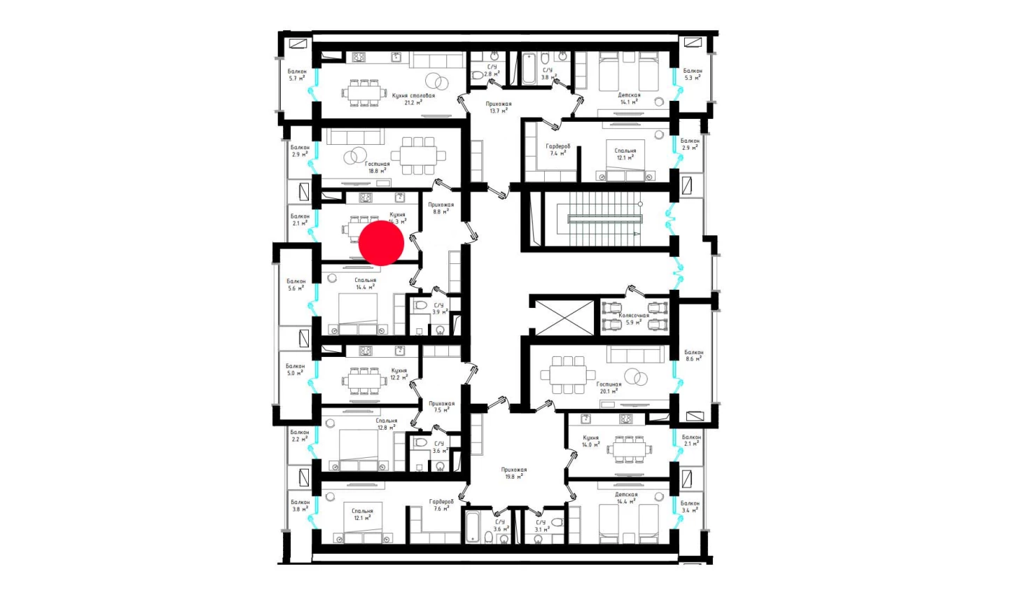 2-xonali xonadon 70.8 m²  8/8 qavat