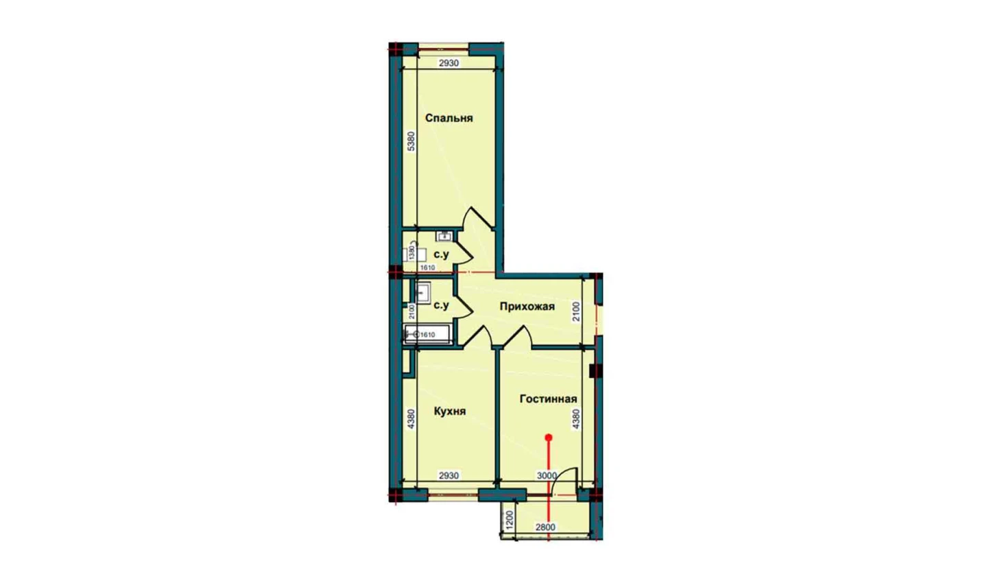 2-xonali xonadon 62.8 m²  4/4 qavat