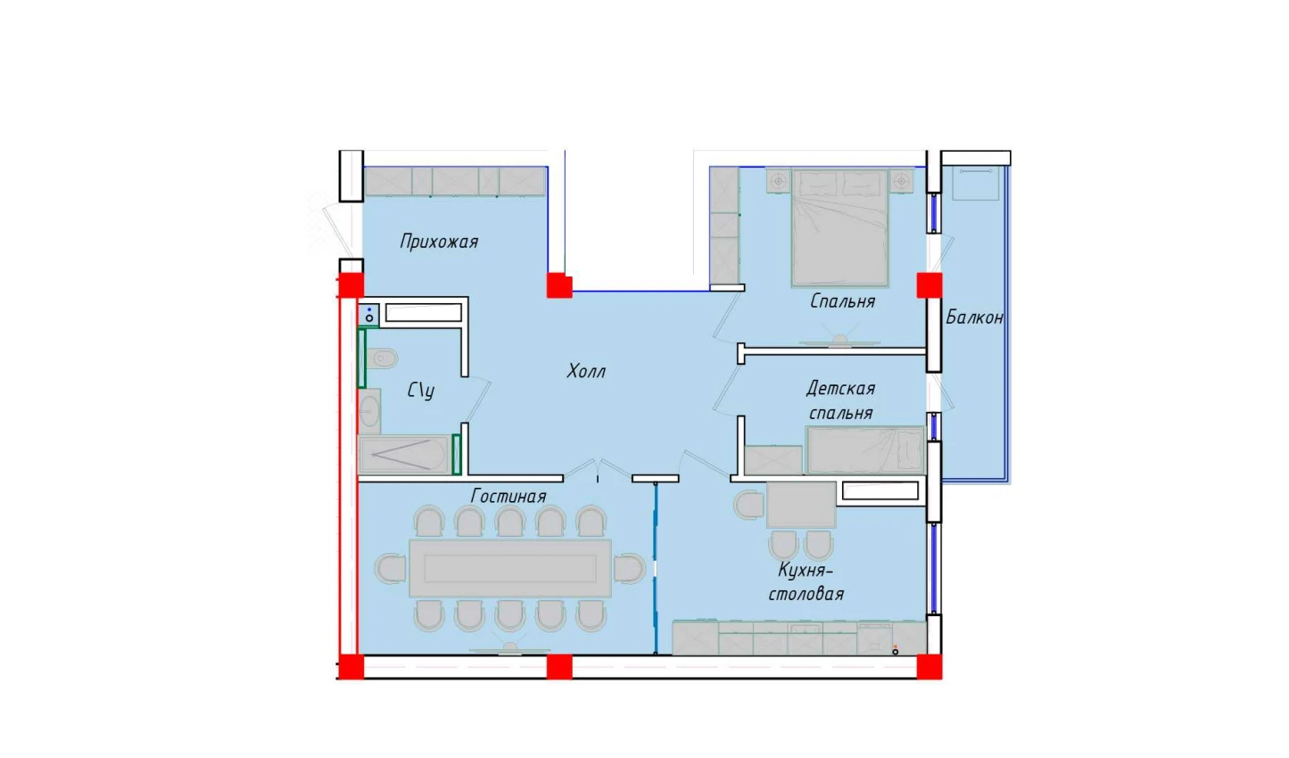 3-xonali xonadon 80.09 m²  9/12 qavat | SERGELI CITY Turar-joy majmuasi