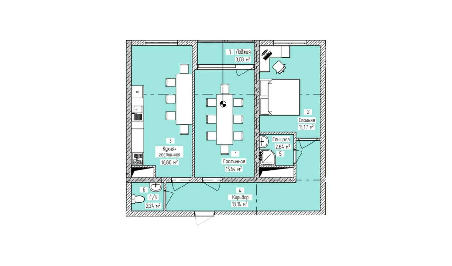 3-xonali xonadon 68.71 m²  16/16 qavat