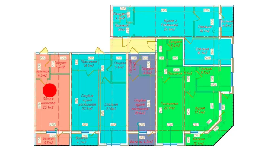 1-xonali xonadon 40.1 m²  13/13 qavat