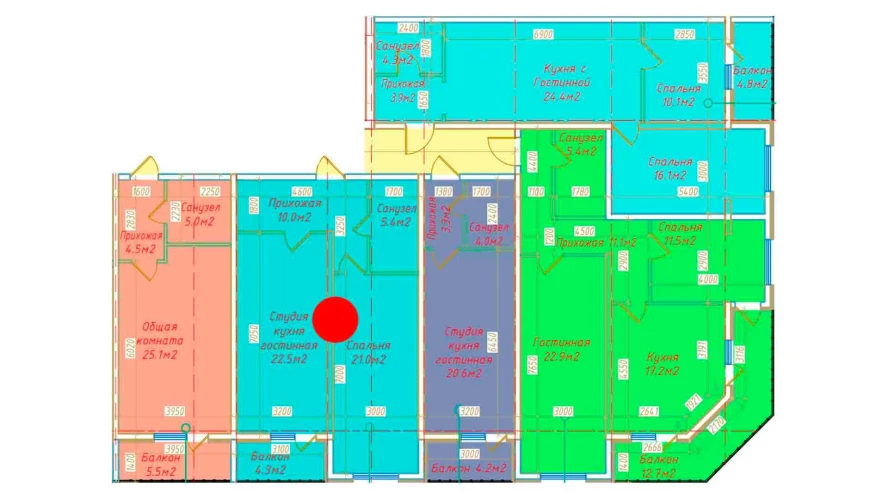 2-комнатная квартира 63.3 м²  14/14 этаж