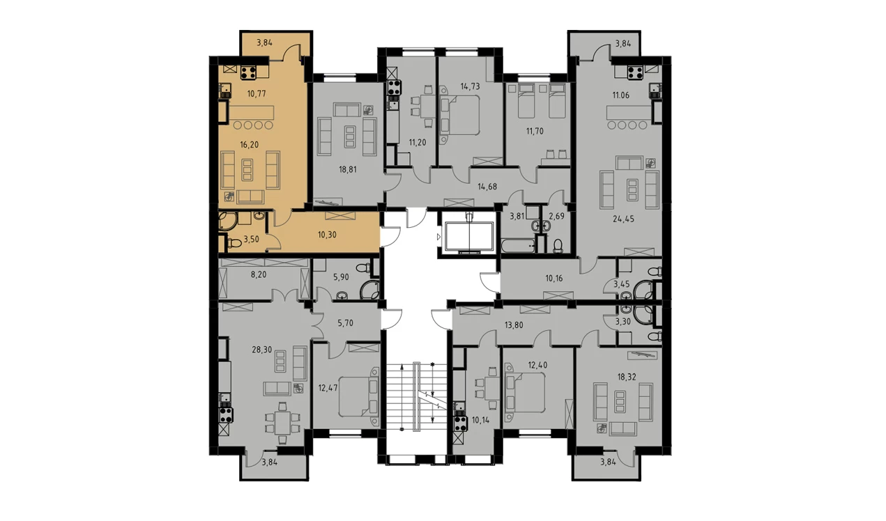 1-комнатная квартира 41.92 м²  9/9 этаж