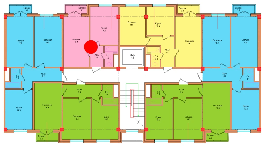 1-комнатная квартира 39.17 м²  5/5 этаж