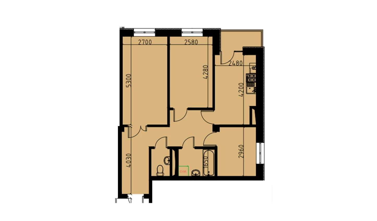 3-комнатная квартира 62.02 м²  6/6 этаж