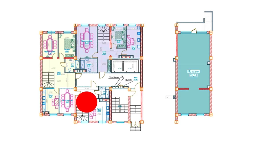 1-комнатная квартира 54.05 м²  1/1 этаж